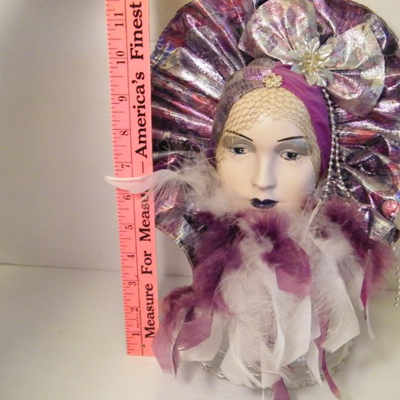 Mardi Gras Lady with Feathers Wall Mask - Picture 2 of 8